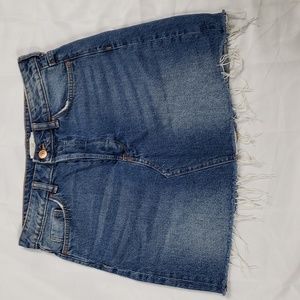 Raw/distressed hem denim skirt